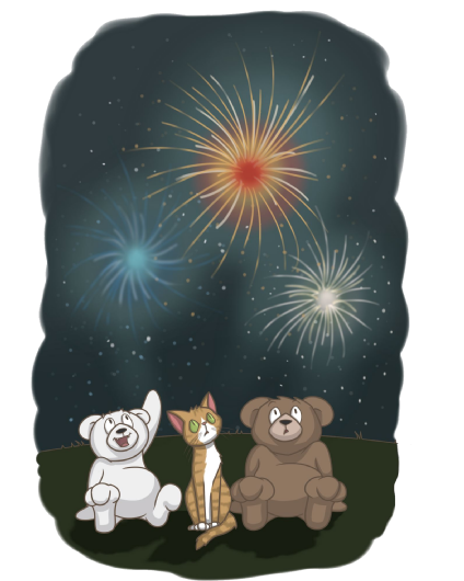 Teddy bears watching fireworks