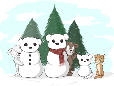 A teddy bear can teach you how to build a snowman or snowbear or snowcat.